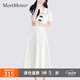 MeetMetro瑪依爾2025夏裝彼得潘領(lǐng)撞色盤扣上衣肌理感半身裙套裝 白色 S