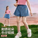 ASK JUNIOR女童褲子夏裝兒童小花牛仔褲拼接百搭短褲 牛仔藍(lán) 170 