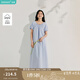 茵曼（INMAN）法式浪漫泡泡袖連衣裙2025夏季女裝新品溫柔風系帶短袖長裙 天藍色 L