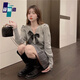 莜仙格韓系休閑甜美時尚套裝女2025春季搭配一整套短款蝴蝶結衫高腰百搭 深灰色短裙【單件】 L 建議 105-115斤