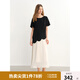 獨束（DUSHU）大碼女裝撞色拼接假兩件連衣裙2025夏季新品設(shè)計感減齡氣質(zhì)裙 赫本黑（短袖） 2XL （尺碼：4）