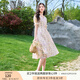 香影（xiangying）碎花連衣裙女2025夏裝新款抽褶高腰泡泡袖v領(lǐng)茶歇紫色雪紡裙 紫色 S