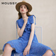 moussy女裝新品法式度假風不規(guī)則茶歇裙連衣裙028ISZ30-3031 110藍色 均碼