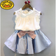 G.DUCKKIDS女童套裝夏季2025新款中小童夏裝兒童無(wú)袖襯衫短裙女寶寶兩件套潮 白色無(wú)袖上衣+藍(lán)裙子兩件套 吊牌120適合120cm