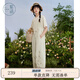 紫涵（ZIHAN）紫涵直筒闊腿背帶褲女夏季森系田園風(fēng)刺繡寬松高腰連體褲 米金 M