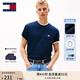 TOMMY JEANS【純色純棉】25新款夏季男裝平紋針織潮流刺繡短袖上衣T恤20322 藏青色C1G L （推薦：150-165斤）