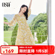 歐莎（OSA）度假風(fēng)V領(lǐng)印花連衣裙女2025夏新款寬松顯瘦海邊中長裙氣質(zhì)小個子 黃色花 L