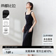 尚都比拉法式連衣裙女夏天赫本風(fēng)氣質(zhì)A字裙抽褶收腰顯瘦背帶裙 黑色 XL