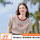 百圖betu女裝2025夏季新款T恤撞色領(lǐng)邊意趣圖案條紋棉感短袖女2503X05 紅白條 L