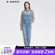 S.DEER圣迪奧春季女裝個性磨破插袋水洗背帶牛仔長褲S22180820 灰天藍/14 M 165