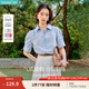 茵曼（INMAN）【純棉】百搭壓褶刺繡翻領(lǐng)襯衫女裝2025夏季新款泡泡袖襯衣上衣 淺藍(lán)色 優(yōu)先發(fā)貨 M