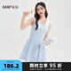 三福連衣裙2025夏季蕾絲花邊蝴蝶結(jié)條紋收腰裙子女裝503760 藍(lán)條 M