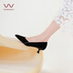 穿高跟鞋的吳大叔【護趾棉】2025春不累腳通勤尖頭高跟鞋絨面顯瘦細跟女鞋時(shí)尚單鞋