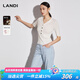藍(lán)地（LANDI）V領(lǐng)100細(xì)羊毛薄款短袖針織衫女年夏季新款修身上衣 米白色 M