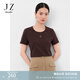 玖姿·安娜蔻活力休閑風(fēng)基礎(chǔ)款舒適棉柔短上衣T恤女2024夏款 蜜糖棕 M