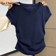 拉夏貝爾2025新款V領(lǐng)正肩夏掐腰褶皺顯瘦設計感短袖T恤女上衣 藏藍色 L