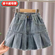 凌卡戚女童牛仔短褲夏裝新款褲裙兒童夏季褲子外穿女孩大童薄款裙褲 裙褲3009款 藍色 120