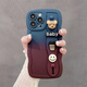 兜兜格趙露思同款潮牌漸變小熊適用iphone16promax蘋(píng)果15plus手機殼14pro新款13腕帶12網(wǎng)紅女11創(chuàng  )意卡通 藍棕色漸變腕帶 baby小熊 iPhone 16