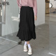 慕兔白色中長(cháng)款百褶半身裙森女2025春季新款高腰顯瘦小個(gè)子褶皺a字裙 黑色 均碼