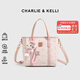 CHARLIE&KELLI CK品牌輕奢女包托特包包手提包2025新款女輕巧水桶包單肩斜挎包 粉色【京倉配送 品牌禮袋】