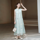 初蟬衣事新中式連衣裙女2025夏新款寬松無(wú)袖國風(fēng)氣質(zhì)斜襟盤(pán)扣改良旗袍長(cháng)裙 豆青 S （現貨）