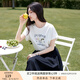 香影藏青色刺繡t恤女短袖2025夏季新款可愛棉質(zhì)寬松圓領(lǐng)小衫上衣 白色 L 165/88A/110-125斤