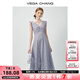 VEGA CHANG法式連衣裙女2025新款夏季碎花裙收腰褶皺小飛袖荷葉邊裙子背心裙 碎花 M
