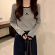 佐敘純欲風打底衫女內(nèi)搭夏秋2025新款修身顯瘦長袖t恤上衣女裝新中式 灰色 M （90-105斤）