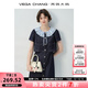 VEGA CHANG大碼女裝襯衫連衣裙新款復古短袖裙子夏季梨形微胖mm短款裙子 丹寧色 L