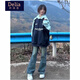 矜持范美式潮牌oversize拼接撞色連帽衛(wèi)衣女秋冬加絨情侶寬松慵懶風(fēng)外套 藍(lán)色拼藏青【薄款】 M 【建議80-100斤】