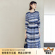 顏域七分袖條紋連衣裙女裝2024新款時(shí)尚簡(jiǎn)約連身裙中長(zhǎng)款圓領(lǐng)裙子 藍(lán)條 XXL/44