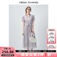 VEGA CHANG【萊賽爾】短袖連衣裙女2025新款夏刺繡V領(lǐng)泡泡袖長(zhǎng)裙 夢(mèng)幻紫 M