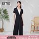 愛特愛（EITIE）氣質(zhì)V領(lǐng)收腰闊腿連體褲時尚通勤顯瘦OL經(jīng)典夏新款B2307114 黑色22 S 155