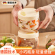 WCZ德國高端玻璃飯盒可微波爐加熱帶蓋密封小便當碗餐盒食品級帶飯湯 米色印花款 2件套  520ml
