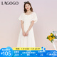 lagogo方領(lǐng)甜美法式中長裙女拉谷谷白色氣質(zhì)夏季新款淑女風連衣裙 米白色(V2) M 160/38