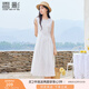 香影白月光無(wú)袖背心連衣裙女2025夏裝新款海邊度假風(fēng)肌理感收腰裙 白色 M 160/84A/95-110斤