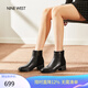 NINE WEST/玖熙黑色短靴加絨時裝靴女拼接粗跟增高 NG414038CE 黑色36