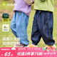 嘟嘟家男童軟牛仔褲秋裝兒童洋氣褲子女童秋季休閑褲寶寶舒適寬松長褲潮 深藍色 110