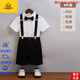 G.DUCKKIDS男童禮服背帶褲套裝幼兒園大合唱演出服短袖長(zhǎng)袖英倫風(fēng)男孩小西裝 黑色短褲+新款百褶襯衫送黑色背 均碼 130cm建議體重50-56斤