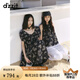 DZZIT地素短袖連衣裙2025夏季新款復古重工刺繡泡泡袖裙子女3J2O4236A 黑色（連衣裙) M