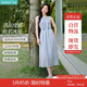 茵曼法式度假風(fēng)女裝串珠連衣裙2025春季新品小眾褶皺無(wú)袖裙子 藍(lán)色 M