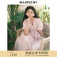 MAXRIENY海棠花真絲連衣裙v領(lǐng)浪漫茶歇裙女 粉花（珍珠鏈大小以實(shí)物為準） S 01