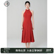 固執(zhí)（OBSTINATE）《喜行》2025夏季新中式釘珠立領(lǐng)橘紅提花無袖掛脖國風(fēng)連衣裙9147 橘紅 M