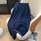 蘑菇同學(xué)新款復(fù)古亞麻刺繡闊腿褲女夏季2025系帶松緊腰寬松休閑遮肉燈籠褲 藏青 L 建議115-130斤