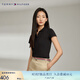 TOMMY HILFIGER【五?？邸肯募九b珠地網(wǎng)眼優(yōu)雅通勤純色條紋修身短袖T恤POLO 黑色BDS M (推薦：105-115斤)