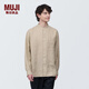無印良品（MUJI）男式 麻 立領(lǐng)長袖襯衫 男士襯衣 漢麻 男裝 上衣  AC9AAA4S 原色 L (175/100A)