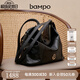 半坡飾族（bampo）新款綿綿雙肩包報(bào)喜包女包多功能單肩斜挎牛皮舒適大容量女士包包 墨碳黑