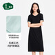 松山棉店二合一小薄荷女士帶杯睡裙夏純棉短袖圓領(lǐng)套頭寬松家居服黑色XL