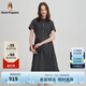 Hush Puppies【輕盈無壓】暇步士女裝2025夏季休閑收腰半袖連衣裙 玄青藍(lán) L