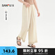 三福休閑褲2025夏季花邊褲腳松緊腰頭荷葉邊褲子女裝500867 淺卡其 M